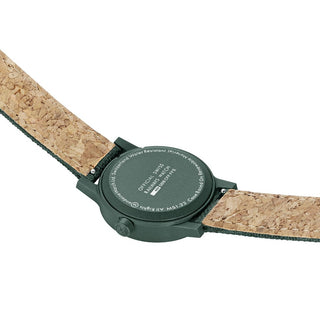 essence, 32mm, Park Green sustainable watch, MS1.32160.LF, Case back view with SBB logo