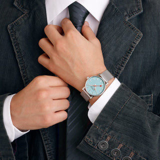 evo2, 35mm, Turquoise Lake Stainless Steel Watch, MSE.35140.SM, Mood image with wrist watch worn