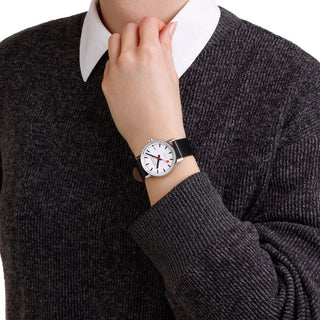 evo2 Automatic, 35 mm, black vegan grape leather watch, Image with worn watch