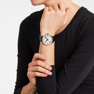 evo2, 40 mm, black vegan grape leather watch, MSE.40210.LBV, Mood image with wrist watch worn