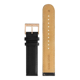 Black genuine leather strap, 20mm, FEM.3120.20R.K, Front and back view of the genuine leather strap