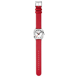Cushion, 31MM, Red vegan grape leather Watch, MSL.31110.LCV, Front view with strap