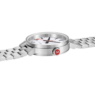 Original Automatic, 41mm, stainless steel automatic watch, MST.4161B.SJ, Side view with focus on the red crown