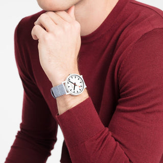 essence white, 41mm, sustainable watch for men and women, MS1.41110.LD, Mood image with wrist watch worn