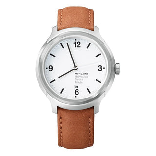 Discontinued | Helvetica Bold, 43 mm, brown leather watch, MH1.B1210.LG