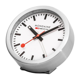 Table clock, 125 mm, travel alarm, A997.MCAL.16SBB, Inclined view